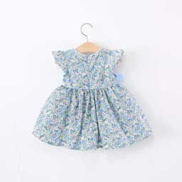 Summer New Blue Floral Baby Girl Dress, Sweet Bow Children'S Sleeveless Clothes (9 Months -4 Years Old)