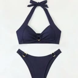 Adjustable Halter Bikini Set Solid Color Bikini Neck Trendy Swimwear for  Women Ladys Bathing Suit