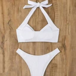 Adjustable Halter Bikini Set Solid Color Bikini Neck Trendy Swimwear for  Women Ladys Bathing Suit