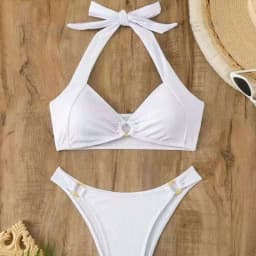 Adjustable Halter Bikini Set Solid Color Bikini Neck Trendy Swimwear for  Women Ladys Bathing Suit