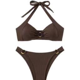 Adjustable Halter Bikini Set Solid Color Bikini Neck Trendy Swimwear for  Women Ladys Bathing Suit