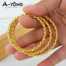 Arabic Kid's Gold Color Twist Rope Bracelet 21k Gold Plated Luxury Italian Fashion Cuff Bangles Islamic Child Ramadan Jewelry