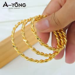 Arabic Kid's Gold Color Twist Rope Bracelet 21k Gold Plated Luxury Italian Fashion Cuff Bangles Islamic Child Ramadan Jewelry