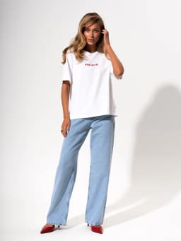 Red Flag Oversized T-Shirt Letter Print Women's T-Shirt Cotton Simple Design Summer Fashion Tee Boutique Drop Sleeve