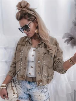 New Rivet Decorated Denim Jacket Ladies Fashion Casual Streetwear Lapel Long Sleeve Single-breasted Cardigan Short Colored Coat
