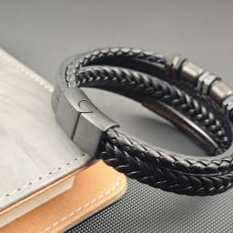 Men's Stainless Steel Luxury Magnetic Buckle Braided Multi-layer Leather Cylinder Hexagonal Bead Bracelet Men's Jewelry Gift