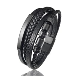 Men's Stainless Steel Luxury Magnetic Buckle Braided Multi-layer Leather Cylinder Hexagonal Bead Bracelet Men's Jewelry Gift