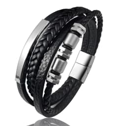 Men's Stainless Steel Luxury Magnetic Buckle Braided Multi-layer Leather Cylinder Hexagonal Bead Bracelet Men's Jewelry Gift