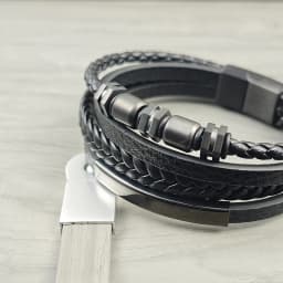 Men's Stainless Steel Luxury Magnetic Buckle Braided Multi-layer Leather Cylinder Hexagonal Bead Bracelet Men's Jewelry Gift