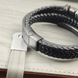 Men's Stainless Steel Luxury Magnetic Buckle Braided Multi-layer Leather Cylinder Hexagonal Bead Bracelet Men's Jewelry Gift