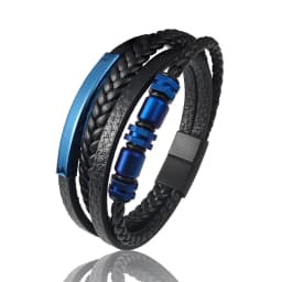 Men's Stainless Steel Luxury Magnetic Buckle Braided Multi-layer Leather Cylinder Hexagonal Bead Bracelet Men's Jewelry Gift