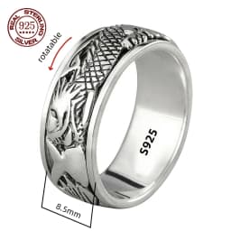 Factory Price S925 Sterling Silver Movable Great Wall Pattern Ring Men Women Real Silver Double-layer Rotatable Rings Jewelry
