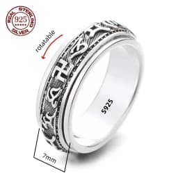Factory Price S925 Sterling Silver Movable Great Wall Pattern Ring Men Women Real Silver Double-layer Rotatable Rings Jewelry