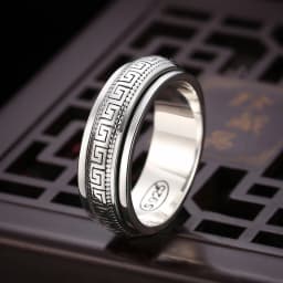 Factory Price S925 Sterling Silver Movable Great Wall Pattern Ring Men Women Real Silver Double-layer Rotatable Rings Jewelry