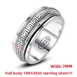 Factory Price S925 Sterling Silver Movable Great Wall Pattern Ring Men Women Real Silver Double-layer Rotatable Rings Jewelry