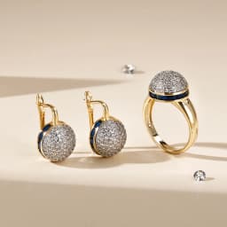 Round shiny inlaid zircon earrings ring set fashionable jewelry copper plated 14K gold party festival fashion luxury jewelry