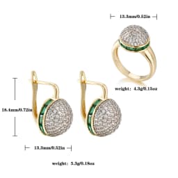 Round shiny inlaid zircon earrings ring set fashionable jewelry copper plated 14K gold party festival fashion luxury jewelry