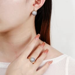 Round shiny inlaid zircon earrings ring set fashionable jewelry copper plated 14K gold party festival fashion luxury jewelry