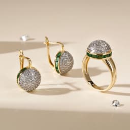 Round shiny inlaid zircon earrings ring set fashionable jewelry copper plated 14K gold party festival fashion luxury jewelry