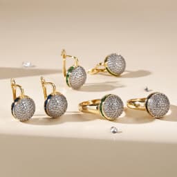Round shiny inlaid zircon earrings ring set fashionable jewelry copper plated 14K gold party festival fashion luxury jewelry