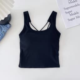 Solid Tank Top for Women Cross-sling Short Vest Sports Tank with Built in Bra One-piece Sleeveless Slim Fashion Crop Top Female