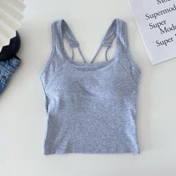 Solid Tank Top for Women Cross-sling Short Vest Sports Tank with Built in Bra One-piece Sleeveless Slim Fashion Crop Top Female