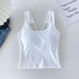 Solid Tank Top for Women Cross-sling Short Vest Sports Tank with Built in Bra One-piece Sleeveless Slim Fashion Crop Top Female