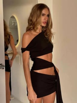 Weird Puss Sexy Hollow Dress Women Irregular Diagonal Collar Waistless Midnight Hottie Club Party Trend Coquettish Mini Bodycon