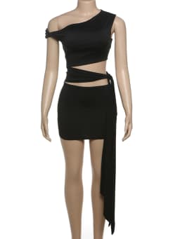 Weird Puss Sexy Hollow Dress Women Irregular Diagonal Collar Waistless Midnight Hottie Club Party Trend Coquettish Mini Bodycon