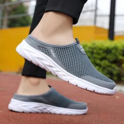 Mens Half Slippers Summer Breathable Mesh Mens Shoes Outdoor Casual Walking Driving Shoes Large Flat Light Mesh Slippers Sandals