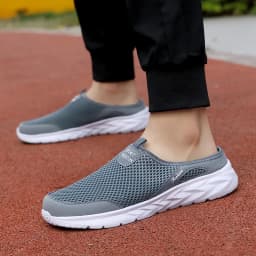 Mens Half Slippers Summer Breathable Mesh Mens Shoes Outdoor Casual Walking Driving Shoes Large Flat Light Mesh Slippers Sandals
