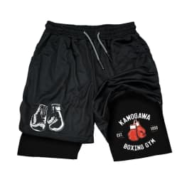 Men's gym compression shorts boxing printed sports pants double layered quick drying basketball beach muscle exercise fitness