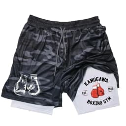Men's gym compression shorts boxing printed sports pants double layered quick drying basketball beach muscle exercise fitness