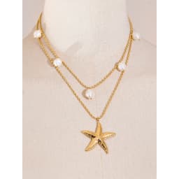 Yhpup Stainless Steel Double Layer Ocean Summer Holiday Necklace Jewelry Waterproof Handmade for Women Gold Platinum PVD Plated