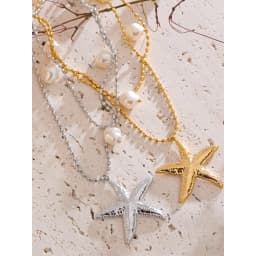 Yhpup Stainless Steel Double Layer Ocean Summer Holiday Necklace Jewelry Waterproof Handmade for Women Gold Platinum PVD Plated