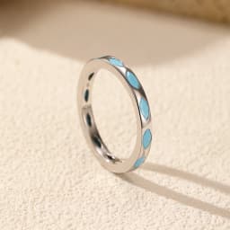 MODIAN 925 Sterling Silver Retro Rhombic Simulated Turquoise Stackable Eternity Fashion Stackable Band Ring For Women Jewelry