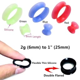 24X Ultra Thin Silicone Flexible Ear Plug Double Flared Expander Flesh Tunnel 2g (6mm) to 1'' (25mm) Gauge Stretching Kit