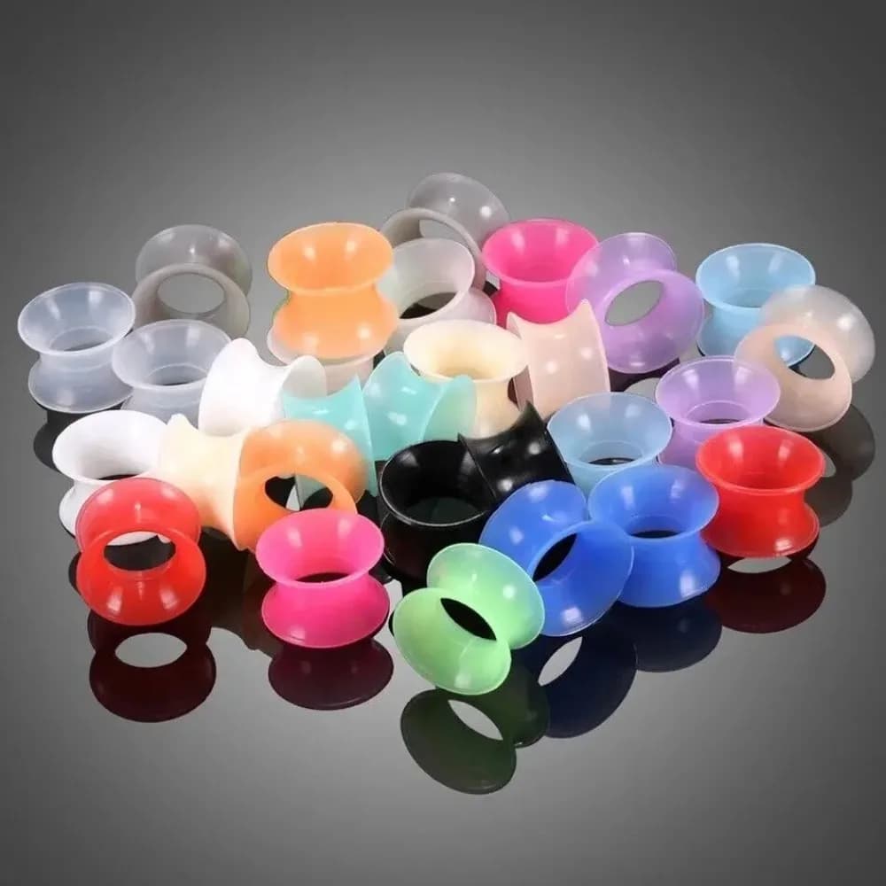24X Ultra Thin Silicone Flexible Ear Plug Double Flared Expander Flesh Tunnel 2g (6mm) to 1'' (25mm) Gauge Stretching Kit