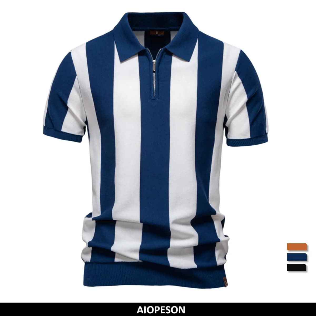 AIOPESON 2025 New Summer Men's Breathable Striped Contrast Panel Polo Shirt - Casual Short Sleeve Knit Shirt with Comfort Fit