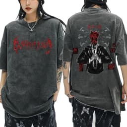 Anime Dorohedoro Gyoza Crazy Hungry Bug Vintage Washed T-shirt Men Women Manga Graphic T-shirts Gothic Horror Oversized T Shirts