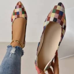 Women's Canvas Ballet Shoes Flat Breathable Colorblock Plaid Slip-on Loafers for 2024 Fashionable and Comfortable Footwear