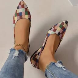 Women's Canvas Ballet Shoes Flat Breathable Colorblock Plaid Slip-on Loafers for 2024 Fashionable and Comfortable Footwear