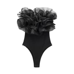 Willshela Women Fashion Ribbed Bodysuit With Organza Ruffle Vintage High Elastic Sexy y2k Female Chic Lady Tops body femme
