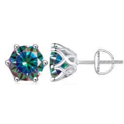 JoyceJelly 0.5-2CT Colorful Moissanite Screws Back Earrings for Women S925 Sterling Silver Jewelry Plated 18K 6 Prongs Ear-studs