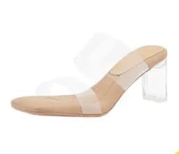 New Soft Padded Crystal Heeled Mules Woman Transparent Sandals Ladies Fashion Slip-on Square Toe Low Heel Clear Slipper Shoes