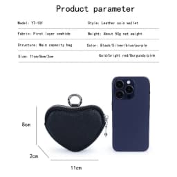 Coin Purse for Women Change Purses Small Cow Leather Cosmetic Bag Pocket Heart Makeup Organizer Jewelry Travel Case for Girls