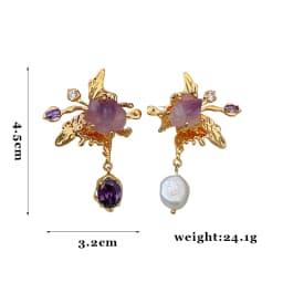 Asymmetrical Fresh Water Pearl Zircon Earring for Women Natural Stone Butterfly Drop Earrings Light Luxury Unique Jewelry