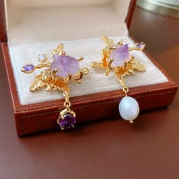 Asymmetrical Fresh Water Pearl Zircon Earring for Women Natural Stone Butterfly Drop Earrings Light Luxury Unique Jewelry
