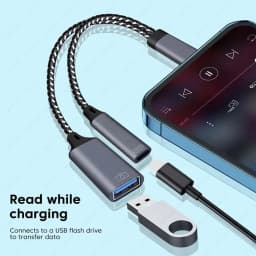 2 in 1 OTG Cable for iPhone with Charging Adapter Lighing to USB A Adapter with PD Charging Port For IOS 13 And ExFAT & FAT32