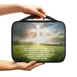 Print Cross and Psalm Text Bible Covers For Men Book Carrying Case Travel Bible Case Organizer With Handle For Easy Carrying